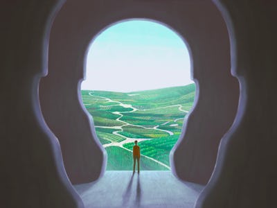 Concept art of nature freedom dream success brain and hope  , conceptual idea artwork, surreal paint...