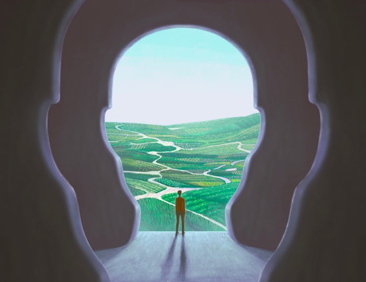 Concept art of nature freedom dream success brain and hope , conceptual idea artwork, surreal paint...
