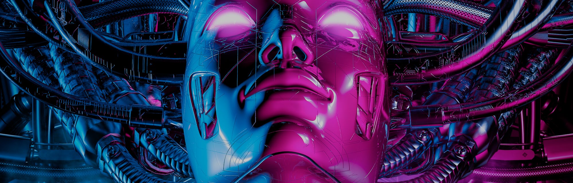 Dream of the machine - 3D illustration of metallic science fiction female artificial intelligence in...