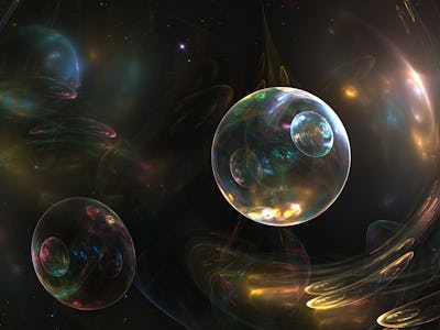 Fractal image with soap bubbles or colorful space background. Quantum physics. Glass balls or photon...