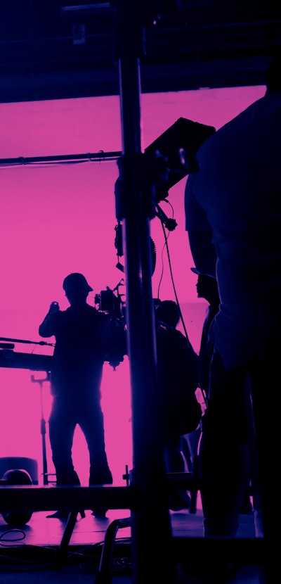 Behind the scenes of shooting video production and lighting set for filming movie which film crew te...