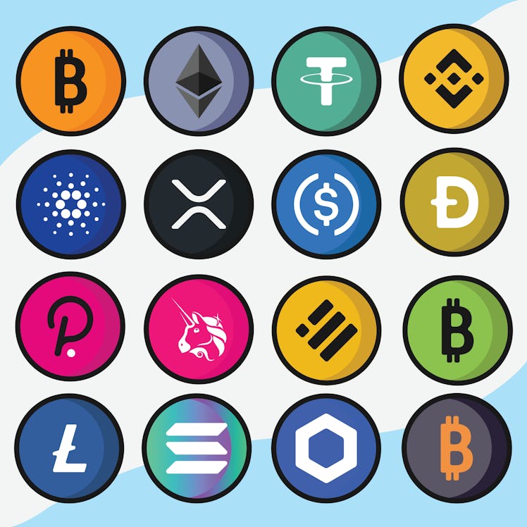 Icons for cryptocurrencies bitcoin litecoin ripple binance coin logo