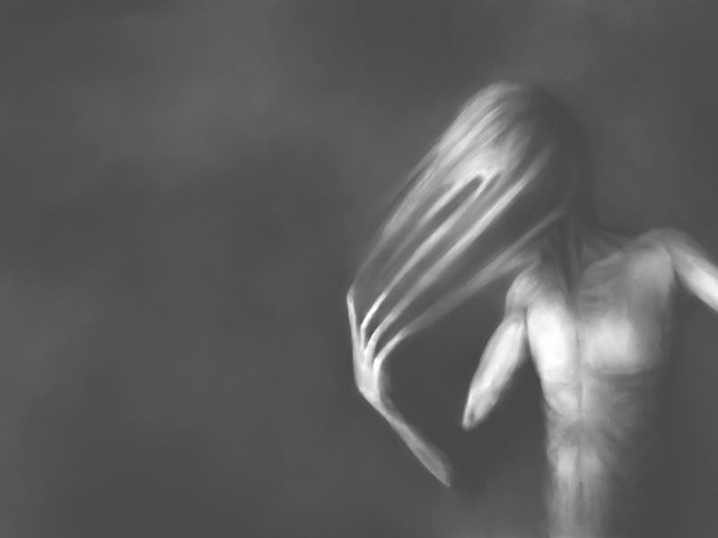 Illustration of man deforming his face, mental illness surreal abstract concept
