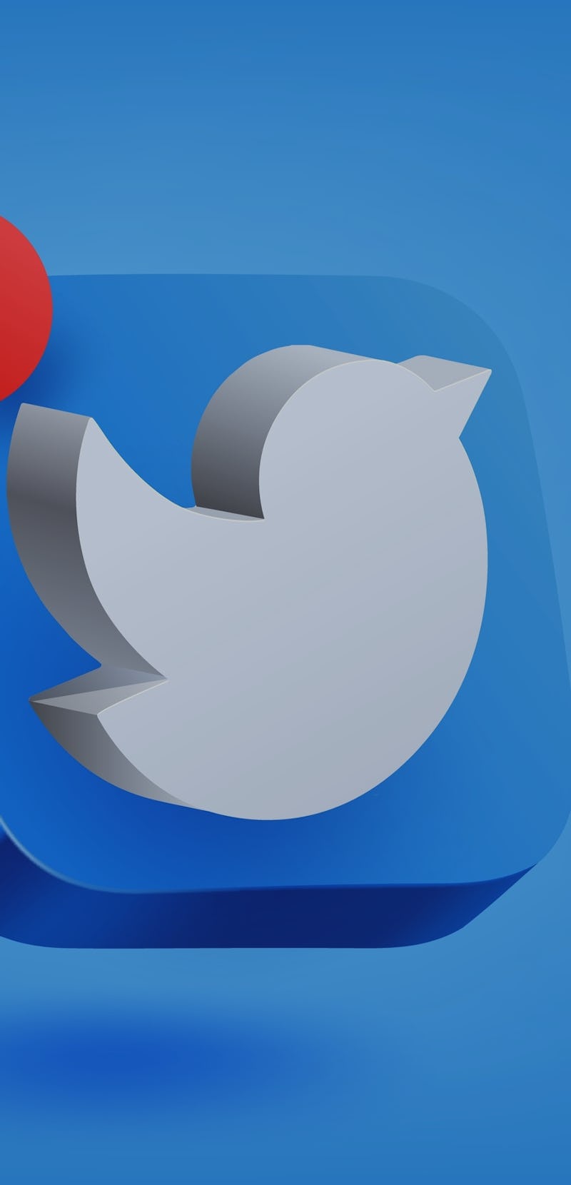 A 3D illustration of the Twitter app icon with one notification in blue and white