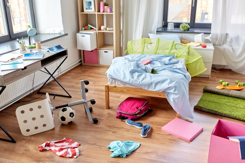 view of messy home kid's room with scattered stuff, instagram captions for pictures of your kids mak...