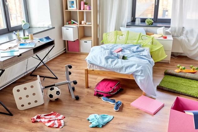view of messy home kid's room with scattered stuff, instagram captions for pictures of your kids mak...