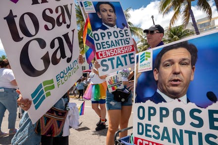 People attend the Miami Beach Pride through Ocean Drive in Miami Beach, Florida, USA, 10 April 2022....