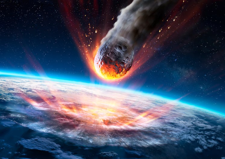 Asteroid Impact On Earth - Meteor In Collision - Contain 3d Rendering - elements of this image furni...