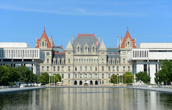 New York State Capitol, Albany, New York, USA. This building was built with Romanesque Revival and N...