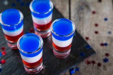 Memorial Day cocktails include these red, white, and blue jello shots.
