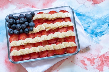 Patriotic American flag cake is one of the best Memorial Day desserts to make for a group.