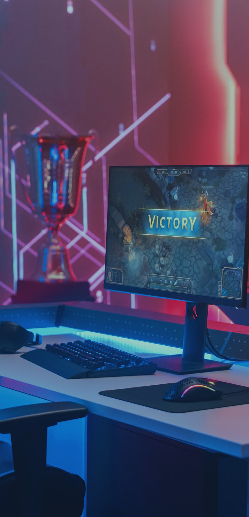 On Cyber Gaming Championship: Empty Gaming Station with Player's Computer Screen Showing Video Game ...