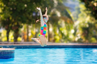 Brightly colored swimwear and swimsuits with UV protection can keep your kids safe this summer.