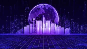 The smart city of cyberspace and metaverse digital data of futuristic and technology, Internet and b...