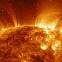 Our star with magnetic storms. Plasma flash on the surface of a our star with lot of stars "Elements...