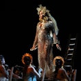 Beyonce performing at the 59th annual Grammy Awards in Los Angeles. Beyonce, who is pregnant with tw...