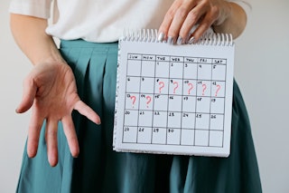 Missed period and marking on calendar. Unwanted pregnancy, woman's health and delay in menstruation....