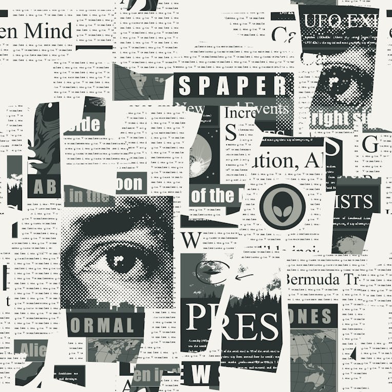 Abstract seamless pattern with a collage of magazine and newspaper clippings. Black and white vector...