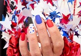 red, white, and blue Fourth of July Nail Art Design