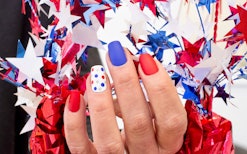 red, white, and blue Fourth of July Nail Art Design