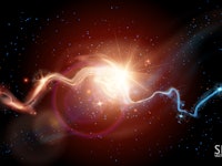 Vector futuristic image of outer space. Blurry nebulae, distant galaxies, energy flares, bright star...