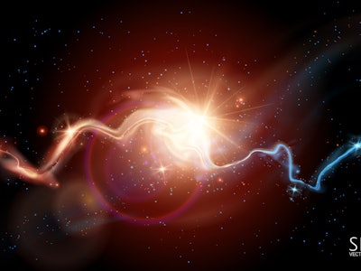 Vector futuristic image of outer space. Blurry nebulae, distant galaxies, energy flares, bright star...