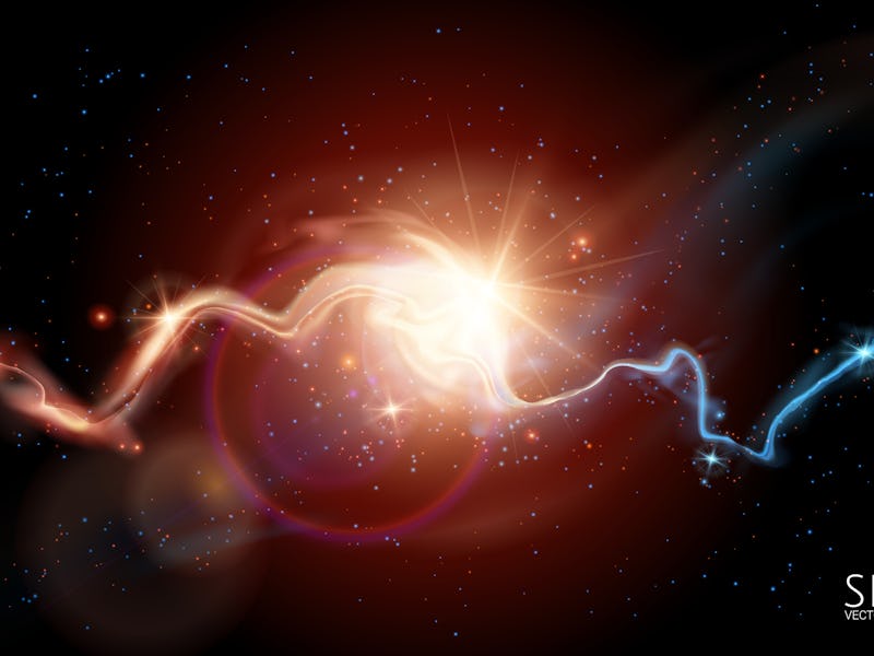 Vector futuristic image of outer space. Blurry nebulae, distant galaxies, energy flares, bright star...