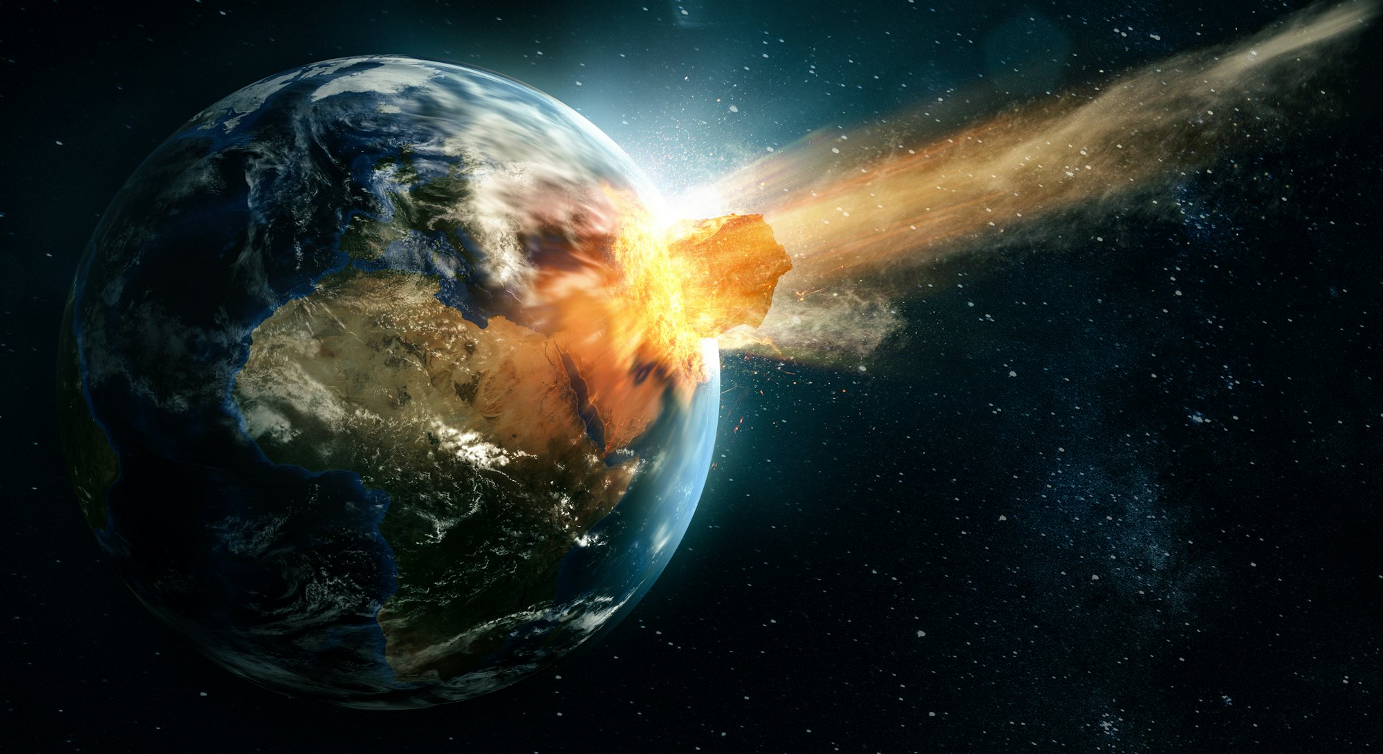 Asteroid hits earth (3D Rendering)