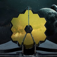The James Webb telescope prepares to enter orbit L2. JWST launch art. Elements of image provided by ...