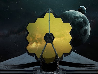 The James Webb telescope prepares to enter orbit L2. JWST launch art. Elements of image provided by ...