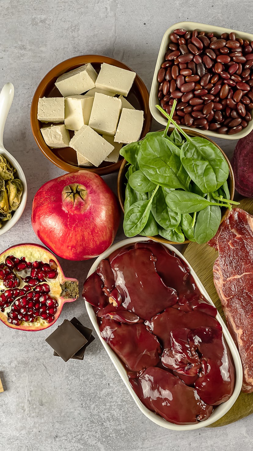 Healthy diet concept, mockup. Foods high in Iron, a great source for your health, nervous and endocr...
