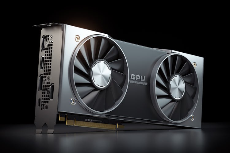 Graphics card. Modern gaming  GPU graphics processing unit on black. 3d illustration