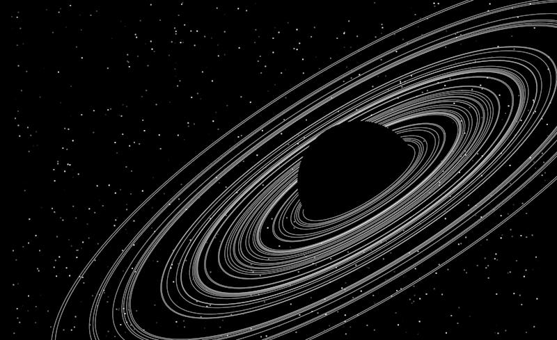 Black Spiral Black Planet with Rings. Black Hole Background. Universe and Starry Concept. Minimal Ar...