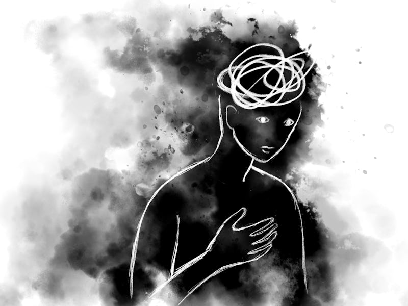 Mental health concept digital illustration. Depression, regret, anxiety and stress.