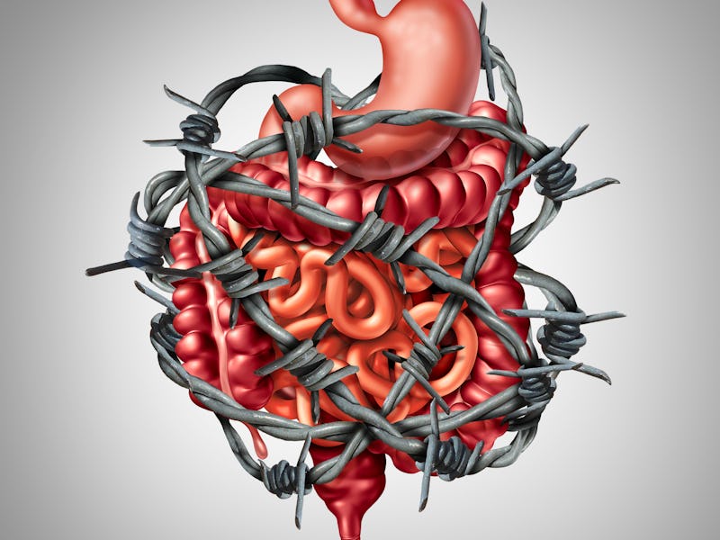 Painful digestion IBS or irritable bowel syndrome and intestine pain or Intestinal discomfort inflam...