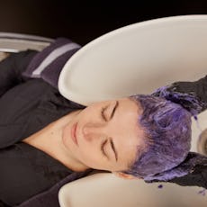 Shampoos to tone gray hair often have a purple hue. 