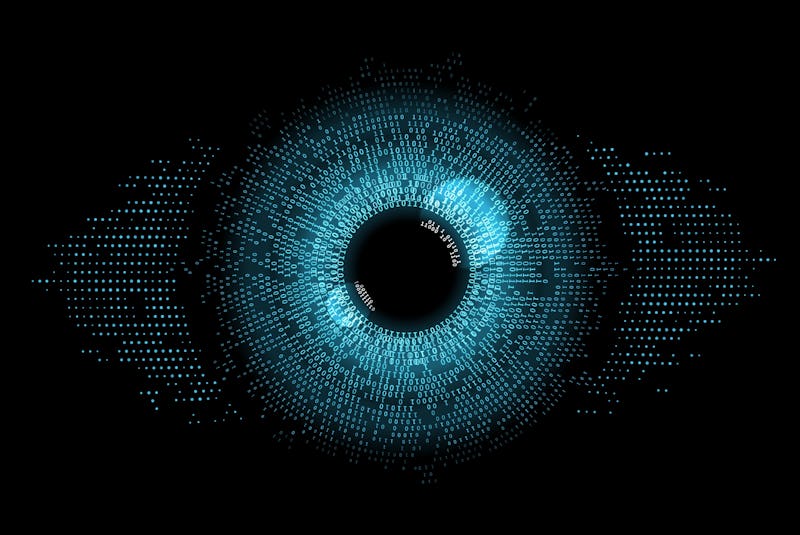 Digital eye, data network and cyber security technology, vector background. Futuristic tech of virtu...