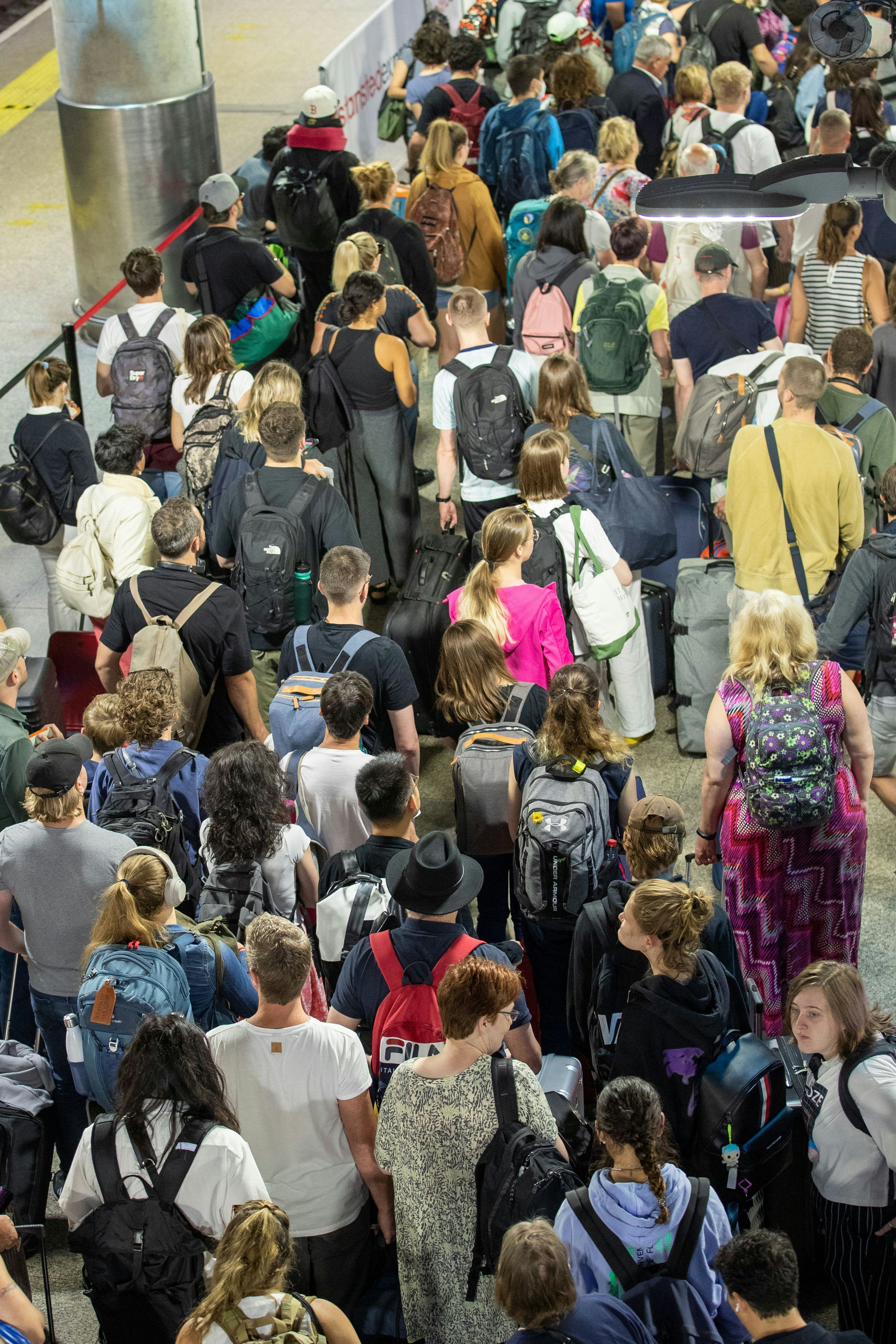Picture dated July 23rd shows the queues at Stansted train station on Saturday morning as people try...