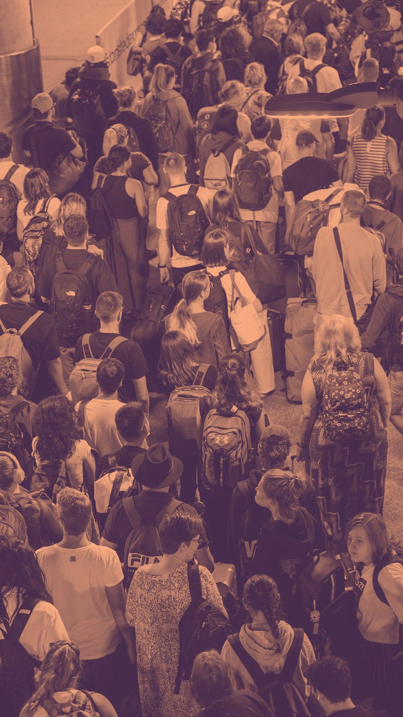 Picture dated July 23rd shows the queues at Stansted train station on Saturday morning as people try...