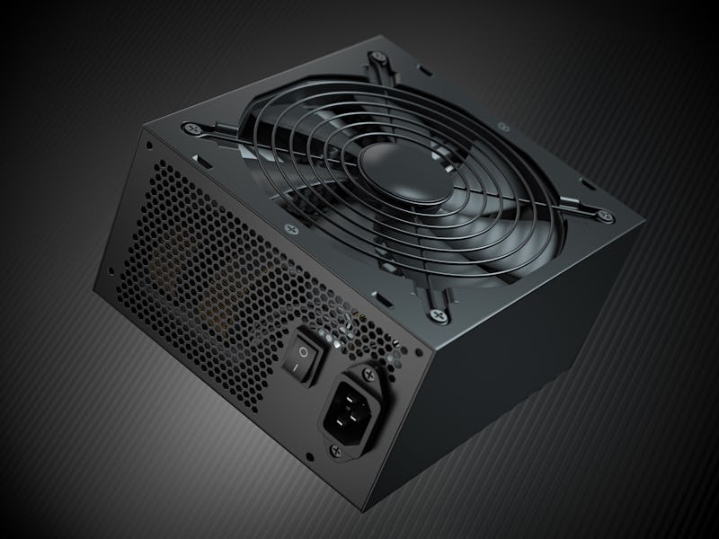 Computer AC power supply unit on black background. 3d illustration