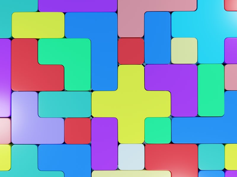 Colored wallpaper. Children's geometric wallpaper. Multi-colored cubes are located nearby. Tetris cu...