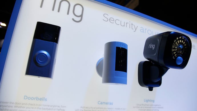 Amazon-owned Ring displays several products of their security line during the CES tech show, in Las ...