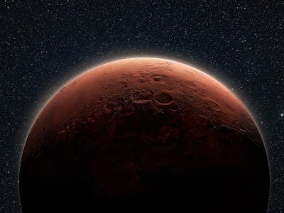 Amazing red planet Mars in deep stellar space. Journey to Mars Concept 