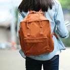 Back to school, Back of college student with backpack while going to university by walking from stre...