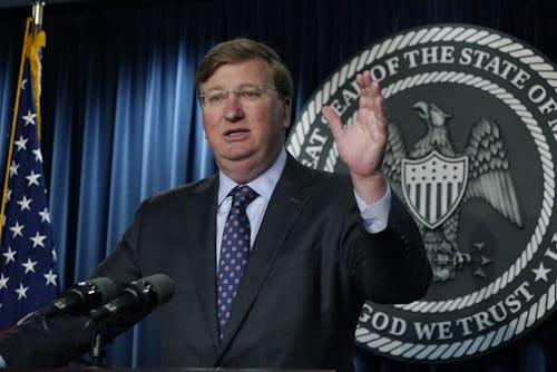 Mississippi Gov. Tate Reeves speaks during a news conference, May 18, 2022, in Jackson, Miss. The Re...