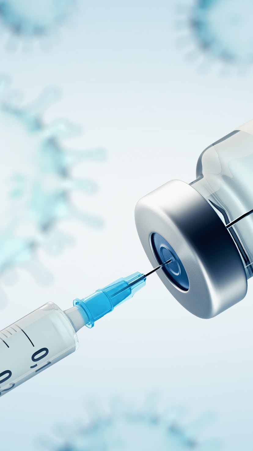 Russian COVID-19 Coronavirus Vaccine and Syringe Concept Image. 3d illustration.