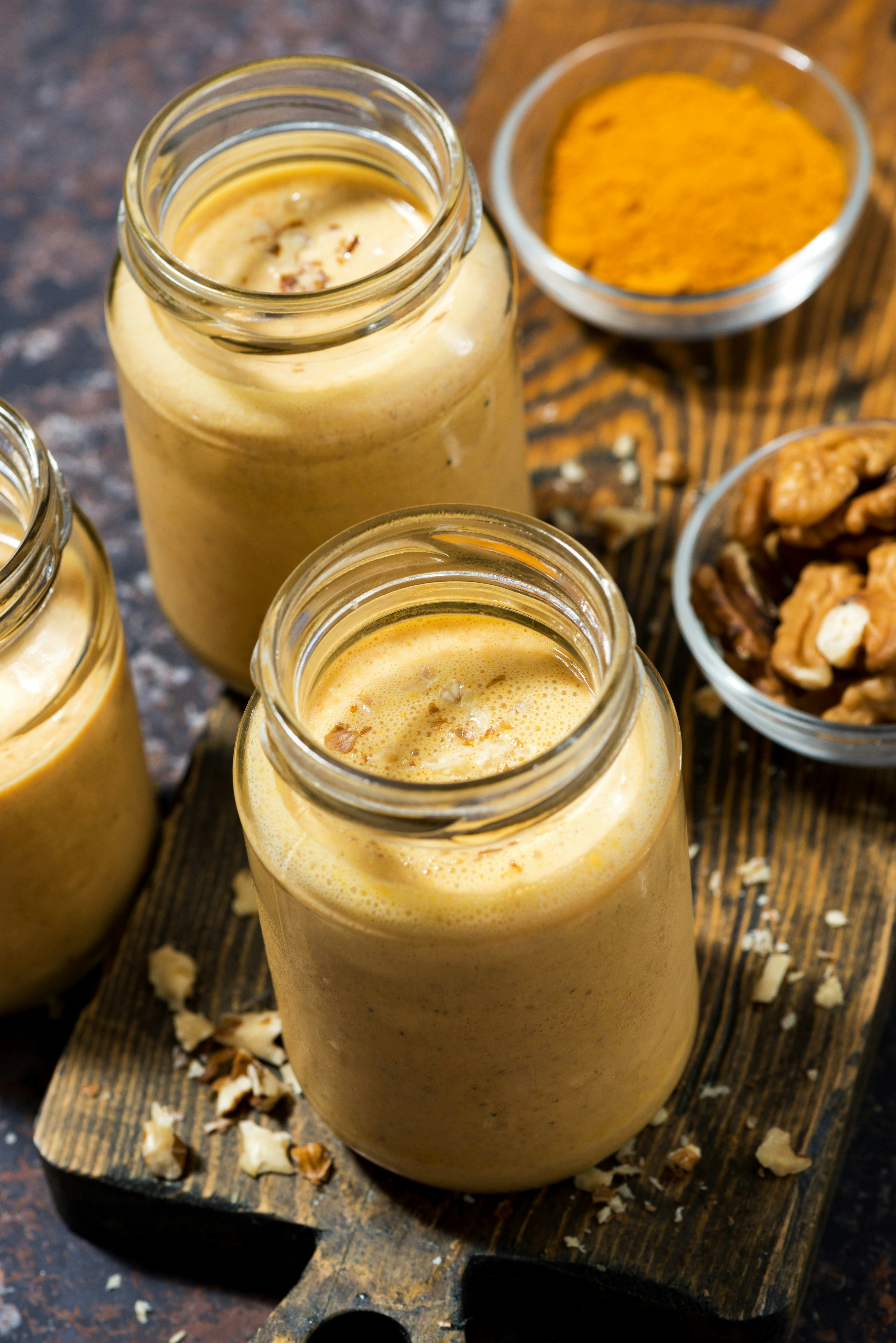 carrot smoothies with turmeric, top view