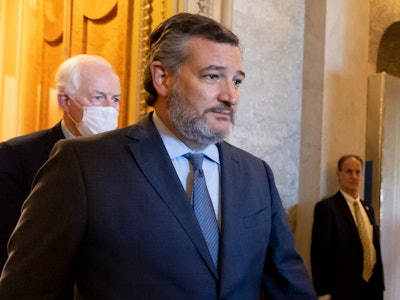 Republican Senator from Texas Ted Cruz (Front) and Republican Senator from Texas John Cornyn (Back) ...