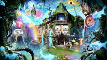 crazy mansion with a lot of strange, bizarre details, strange hallucinogenic things happen here and ...