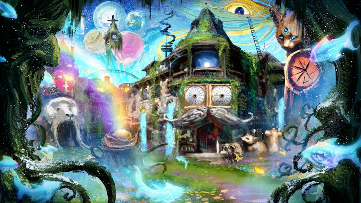 crazy mansion with a lot of strange, bizarre details, strange hallucinogenic things happen here and ...